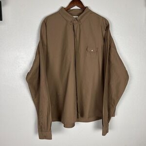 Elwood Boxy Fit Oversized Long Sleeve Button Up Shirt Men XL Brown Pocket Cotton